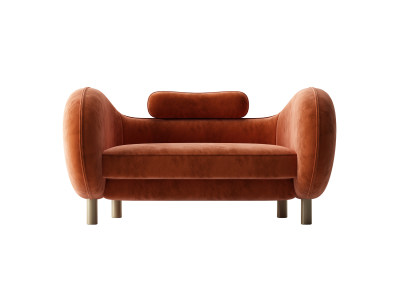 现代红色绒布多人沙发